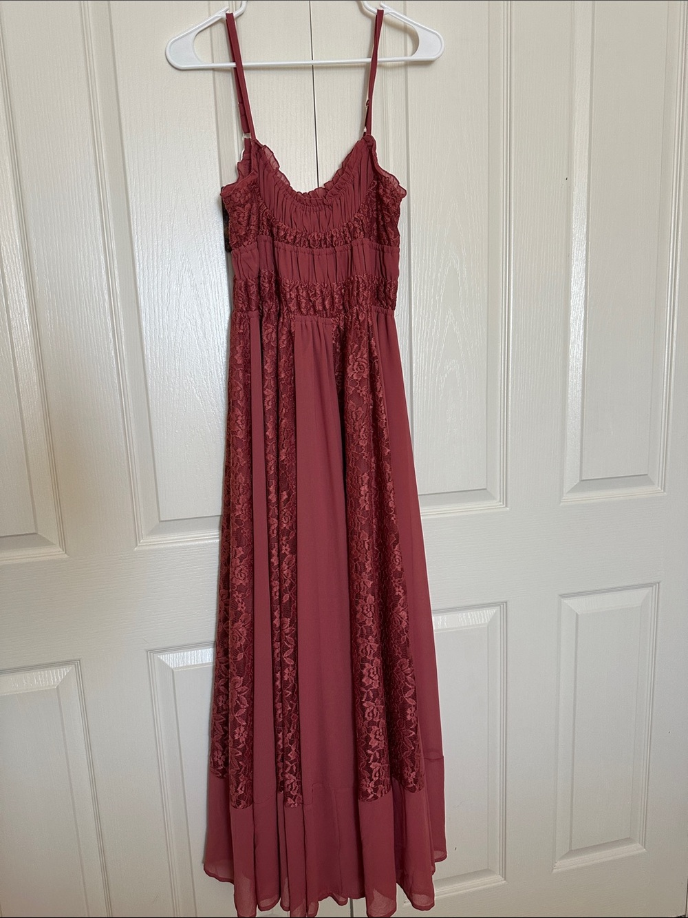 Elegant Rose Maxi Dress with Lace Panels